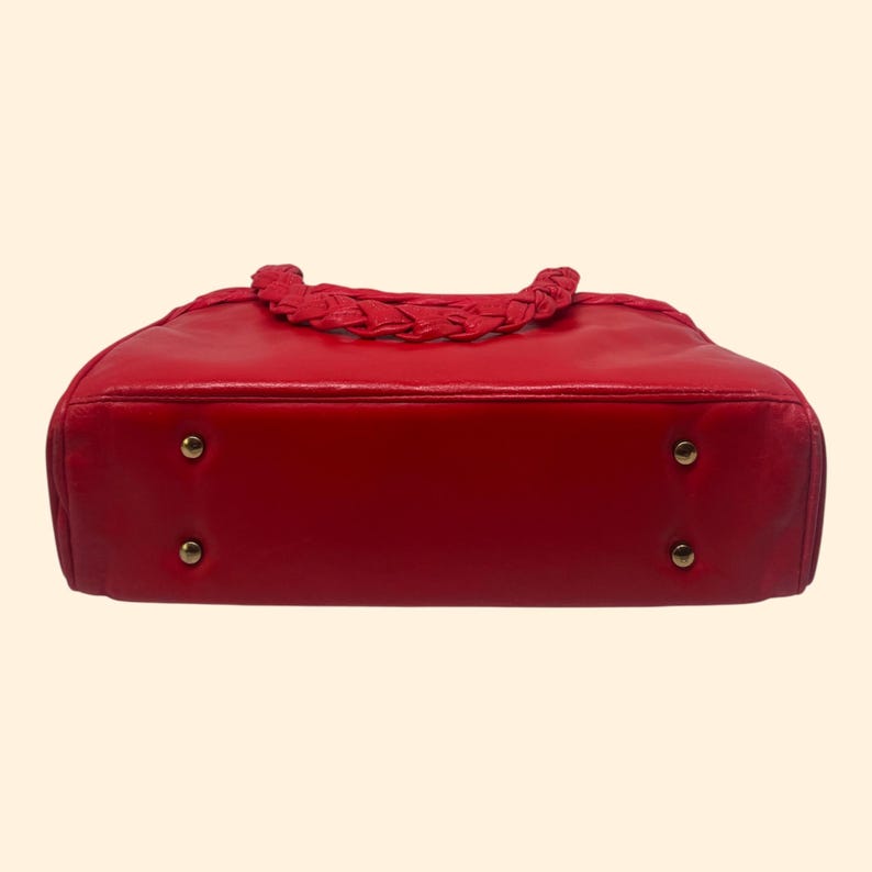 1960s Vintage Red Handbag with Braided Handles and Gold Frame Mid Century Purse