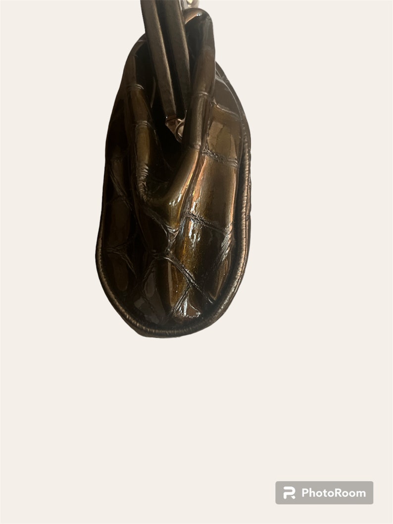 Brighton dark green croc Embossed leather shoulder bag purse with silver chain strap