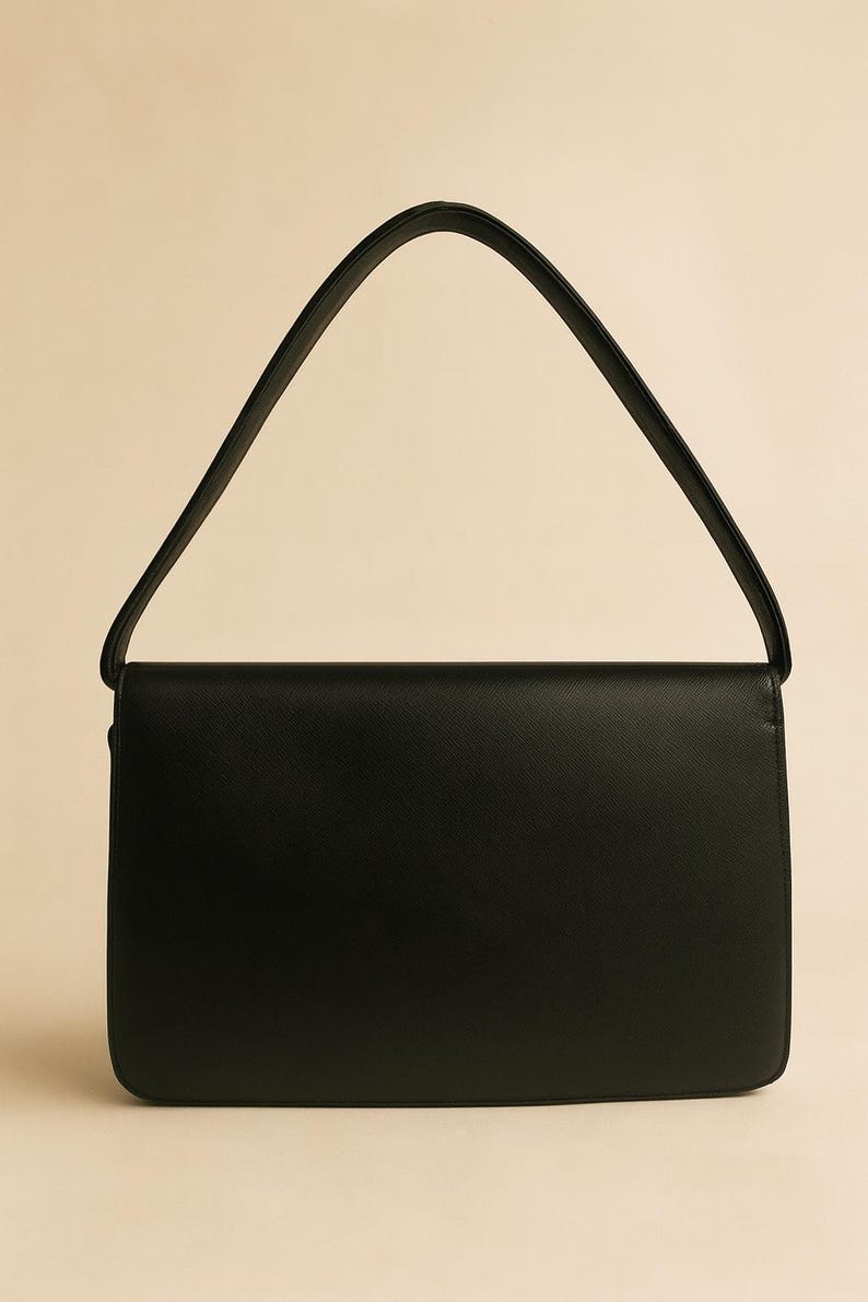 Vintage 1960s Prestige Black Structured Handbag Gold Cabochon Clasp Mid Century Mod Evening Purse