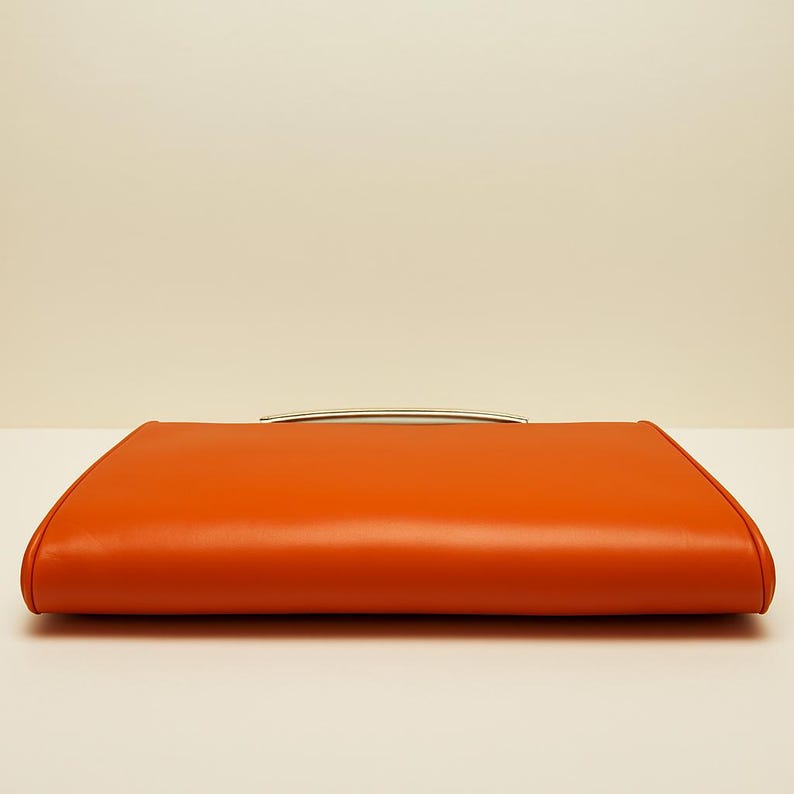 1960s Vintage Orange Clutch Purse Gold Frame Mid Century Handbag