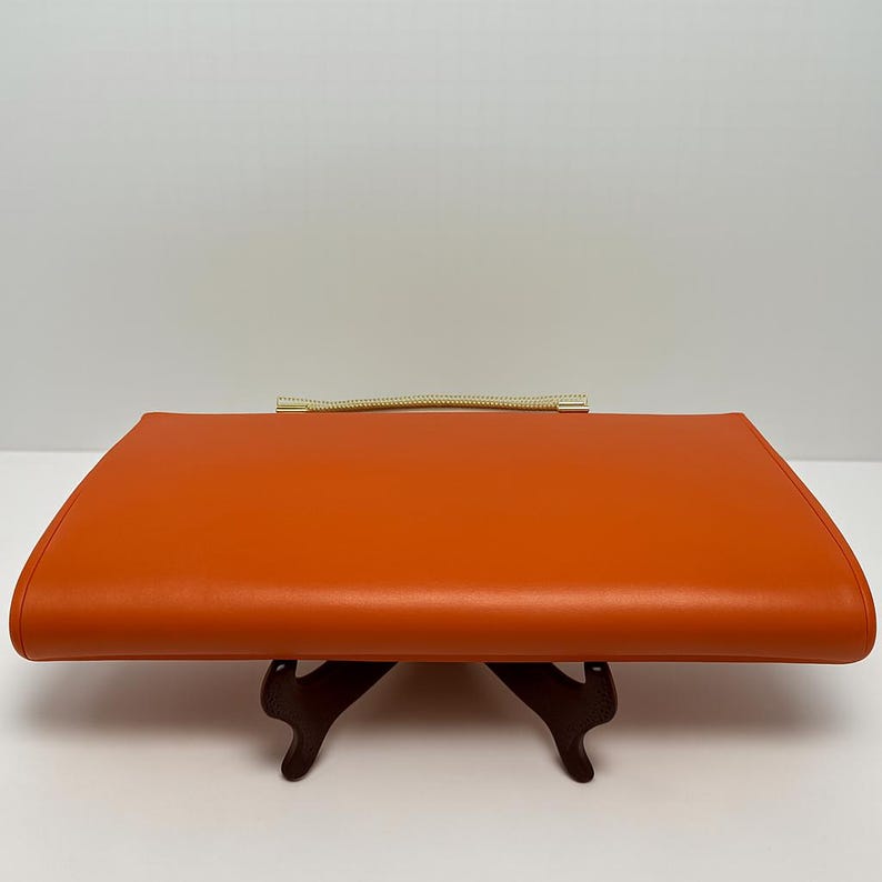 1960s Vintage Orange Clutch Purse Gold Frame Mid Century Handbag
