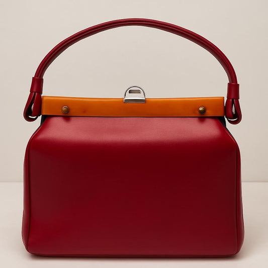 1960s Dover Vintage Red Handbag Amber Lucite Bar Top Handle Structured Frame Purse