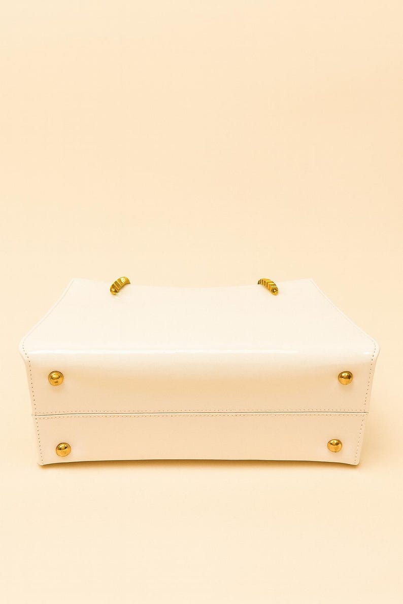 1960s Coblentz Original White Patent Leather Handbag Gold Chain Handle Vintage Purse.