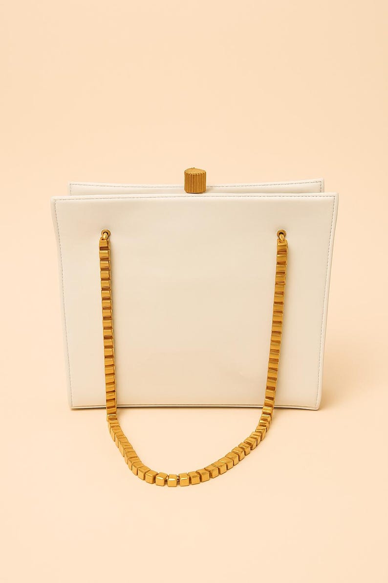 1960s Coblentz Original White Patent Leather Handbag Gold Chain Handle Vintage Purse.
