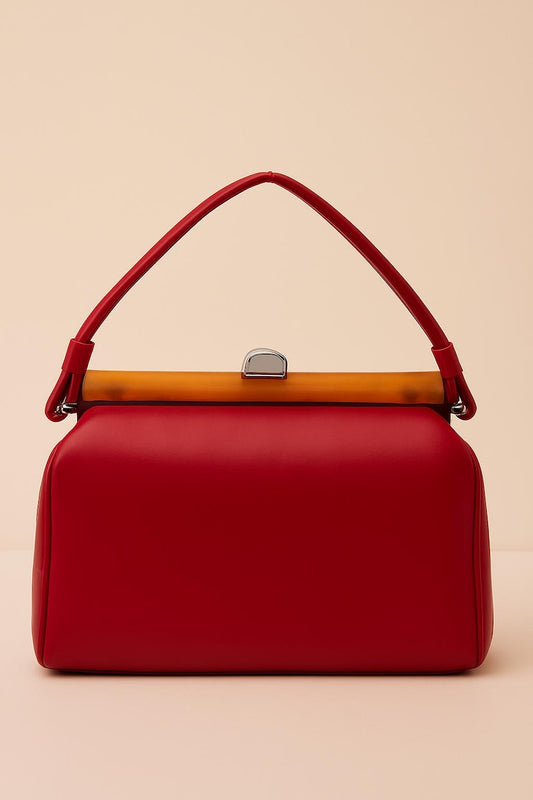 1960s Dover Vintage Red Handbag Amber Lucite Bar Top Handle Structured Frame Purse