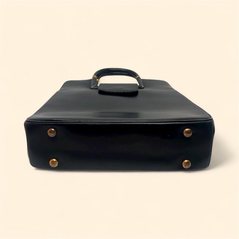 1950s Rosenfeld Vintage Black Leather Structured Handbag with Gold Hardware