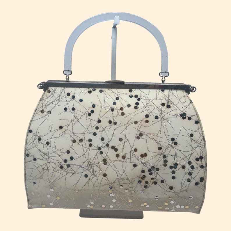 1950s Stylecraft Miami Vintage Confetti Lucite Handbag Clear Handle Mid Century Purse
