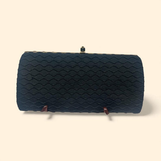 1960 Town & Country Black Textured Evening Clutch Purse Gold Frame Vintage Bag